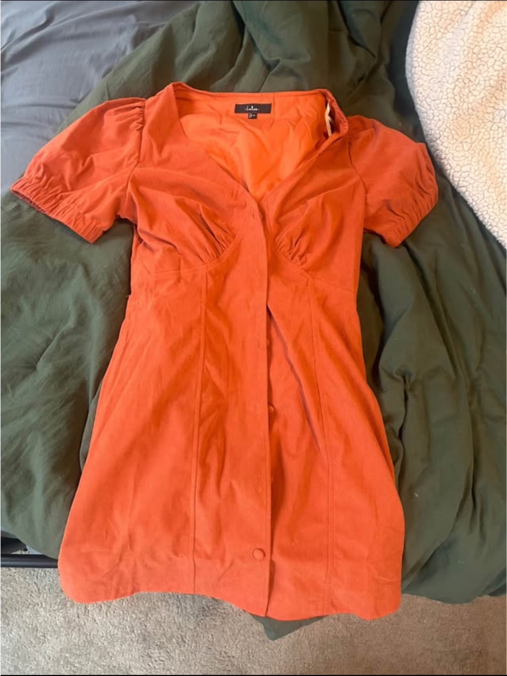 Lulu’s Adored Cutie Orange Corduroy Button-Front Mini Dress - Picture 5 of 6